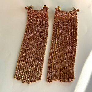 Rose Gold Rhinestone Tassel Earrings